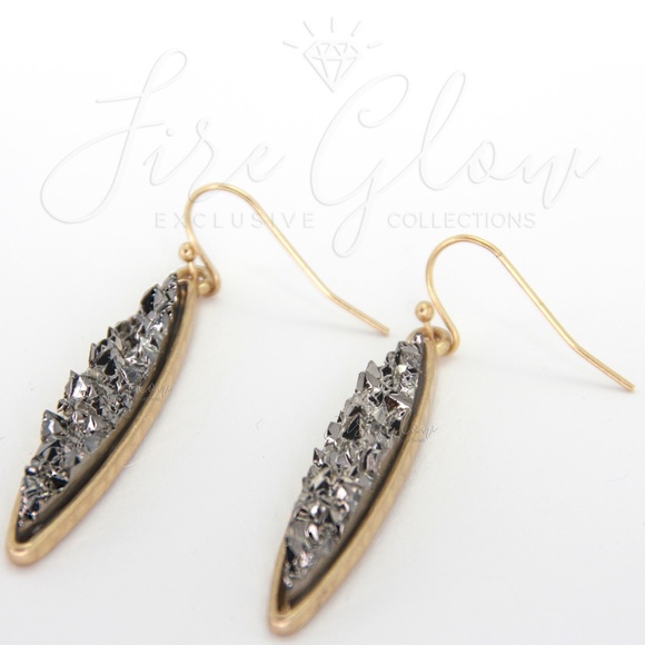 Fire Glow Jewelry - Teardrop / Marquise Platinum tone Druzy Earrings